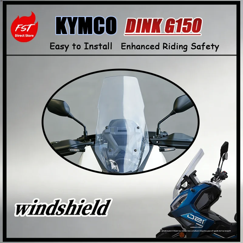FOR Urban Practical Heightened Windshield KYMCO DINK G150 Windscreen for Daily Commuting Ride Clear Black ABS Plastic