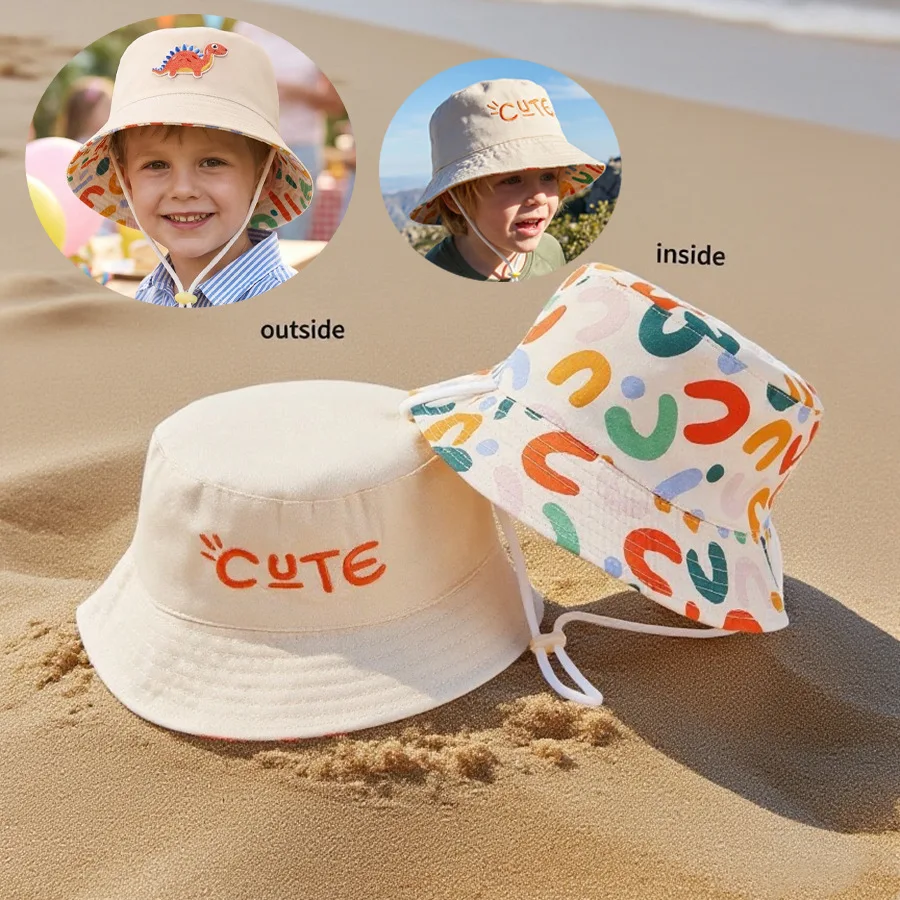 3-10YBabymütze - Fischerhut - Doppelseitiges Tragen - Leichter Baby-Sommer-Sonnenhut - Sonnenschutzhut für Kinder - Breite Krempe