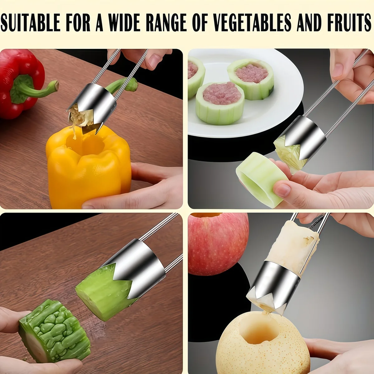Stainless Steel Universal Kitchen Gadget Red Bell Pepper Seed Remover Fruit and Vegetable Corer for Apple Pear Tomato Pepper