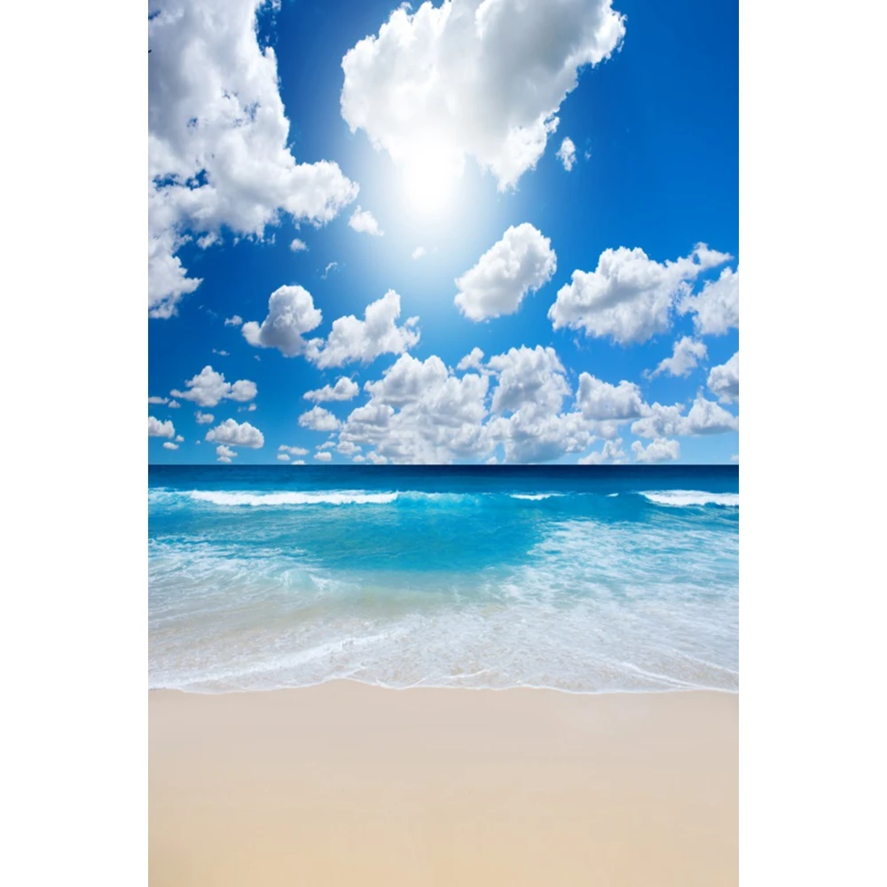 Seaside Beach Backdrop Blue Pure Sea Water Blue Sky White Cloud Birthday Party Wedding Holiday Festival Photography Background