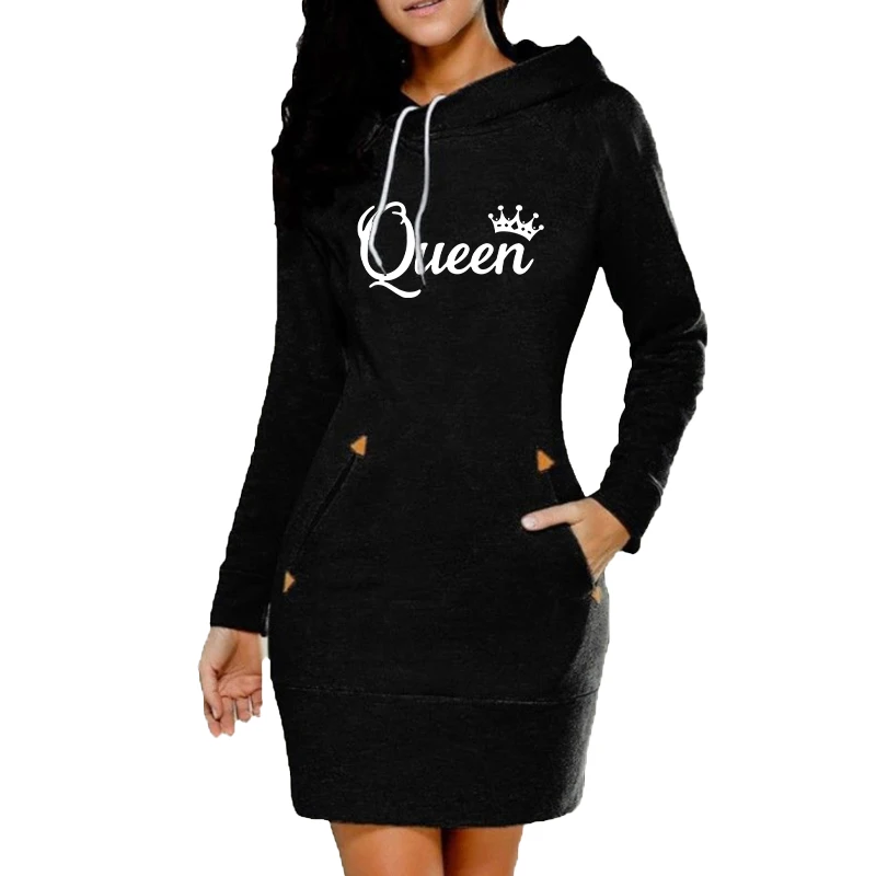 Women Hoodie Dress 2023 Spring Autumn Queen Printsd Long Sleeve Hoodie Casual Hooded Jumper Pockets Sweater Tops Women Clothing