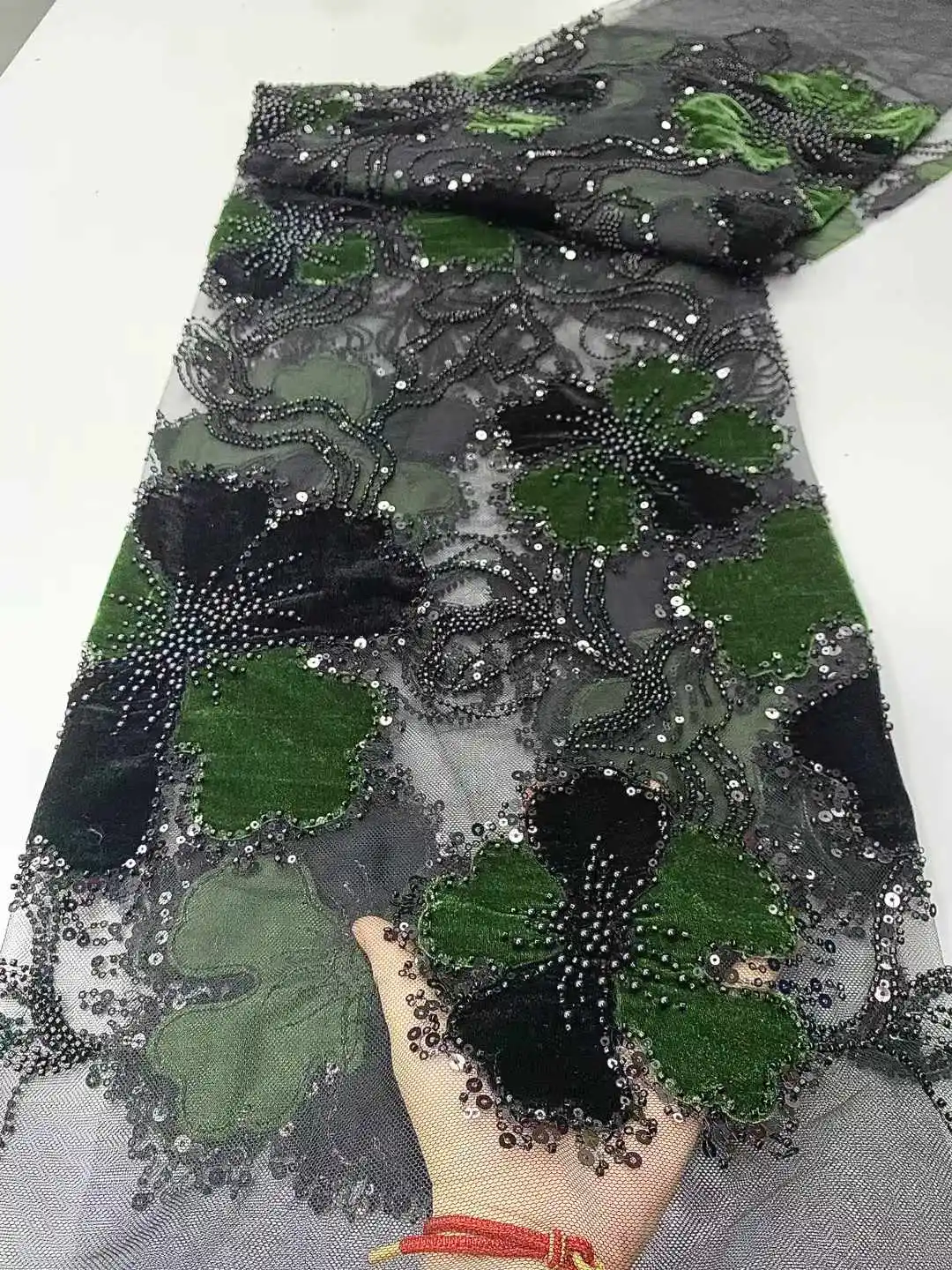Latest African Beaded Lace Net Fabric 5 Yards 2025 High Quality Nigerian Wedding Material Luxury Sequins Fabric for Sewing ZX
