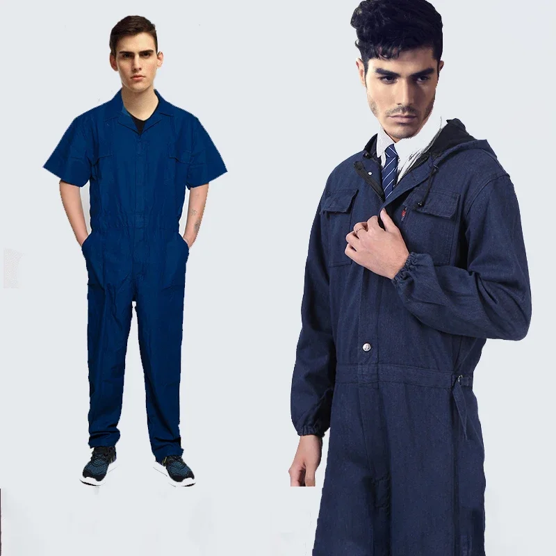 Tuta per saldatura in cotone abbigliamento da lavoro in Denim tuta per officina di riparazione automatica meccanica di sicurezza uniforme durevole