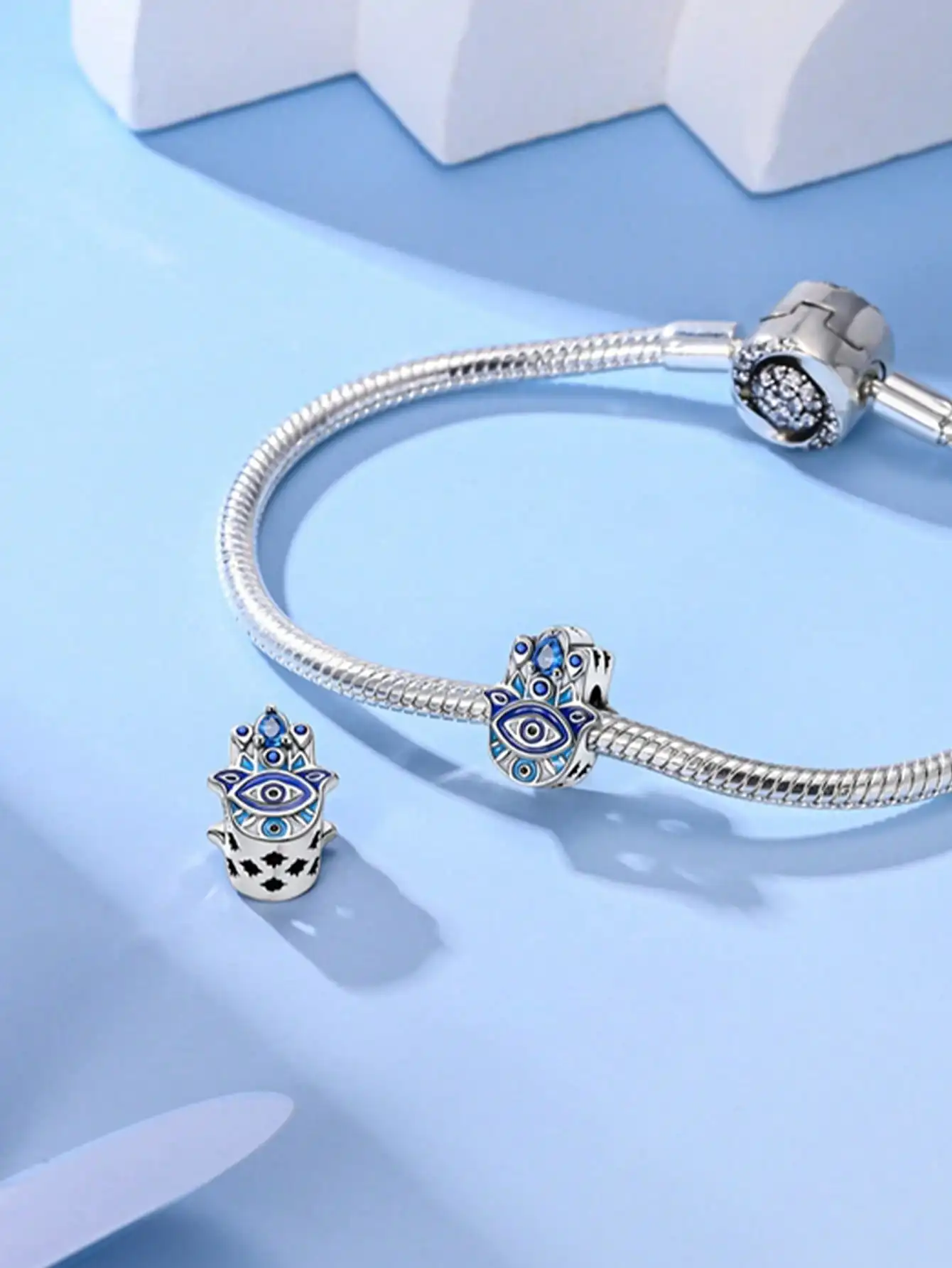 핫세일 참 비즈 925 스털링 실버 블루 오션 핏 뱅글 팔찌 목걸이 DIY 쥬얼리