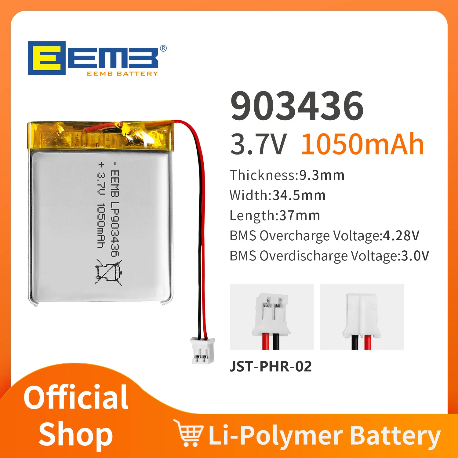 EEMB 903042/903436/903759/9051109/963450/973560 3.7V rechargeable lithium polymer battery custom plug