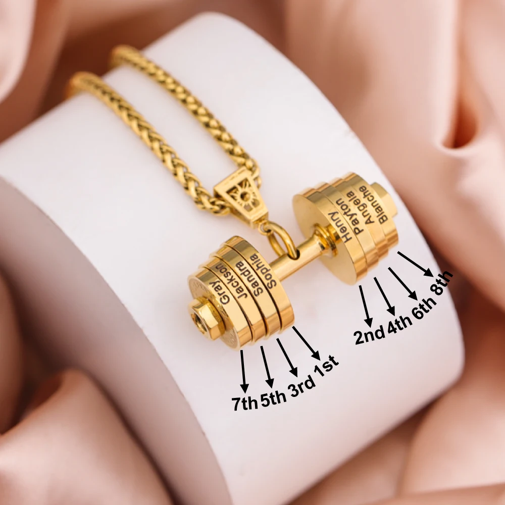 MaiLun Personalisierte Namen Hantel Halskette Hip Hop Halskette Edelstahl Hantel Halskette Schmuck Geschenk – Detail 1