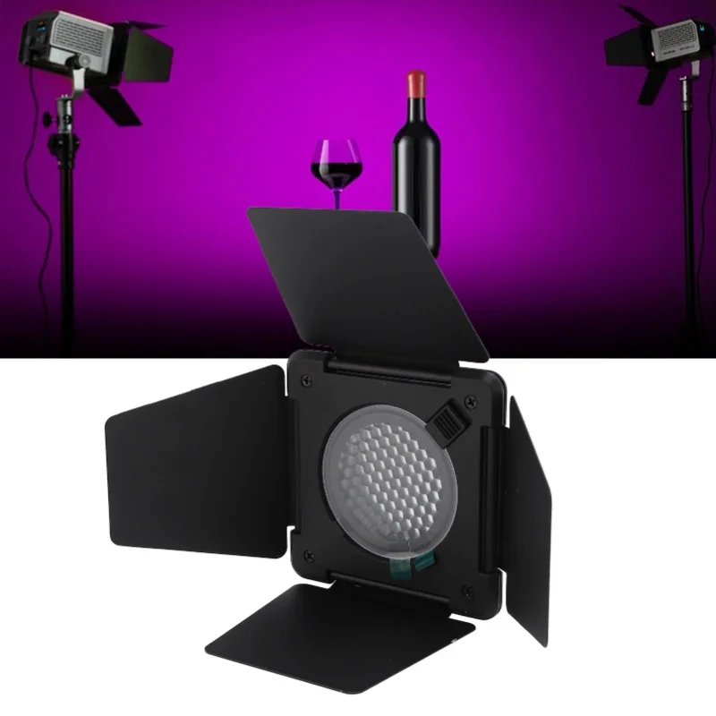 باب الحظيرة مع شبكة قرص العسل 4 مرشحات جل ملونة 4 أوراق Barndoor لـ Mini Bowens Mount Video Light عاكس قياسي #1