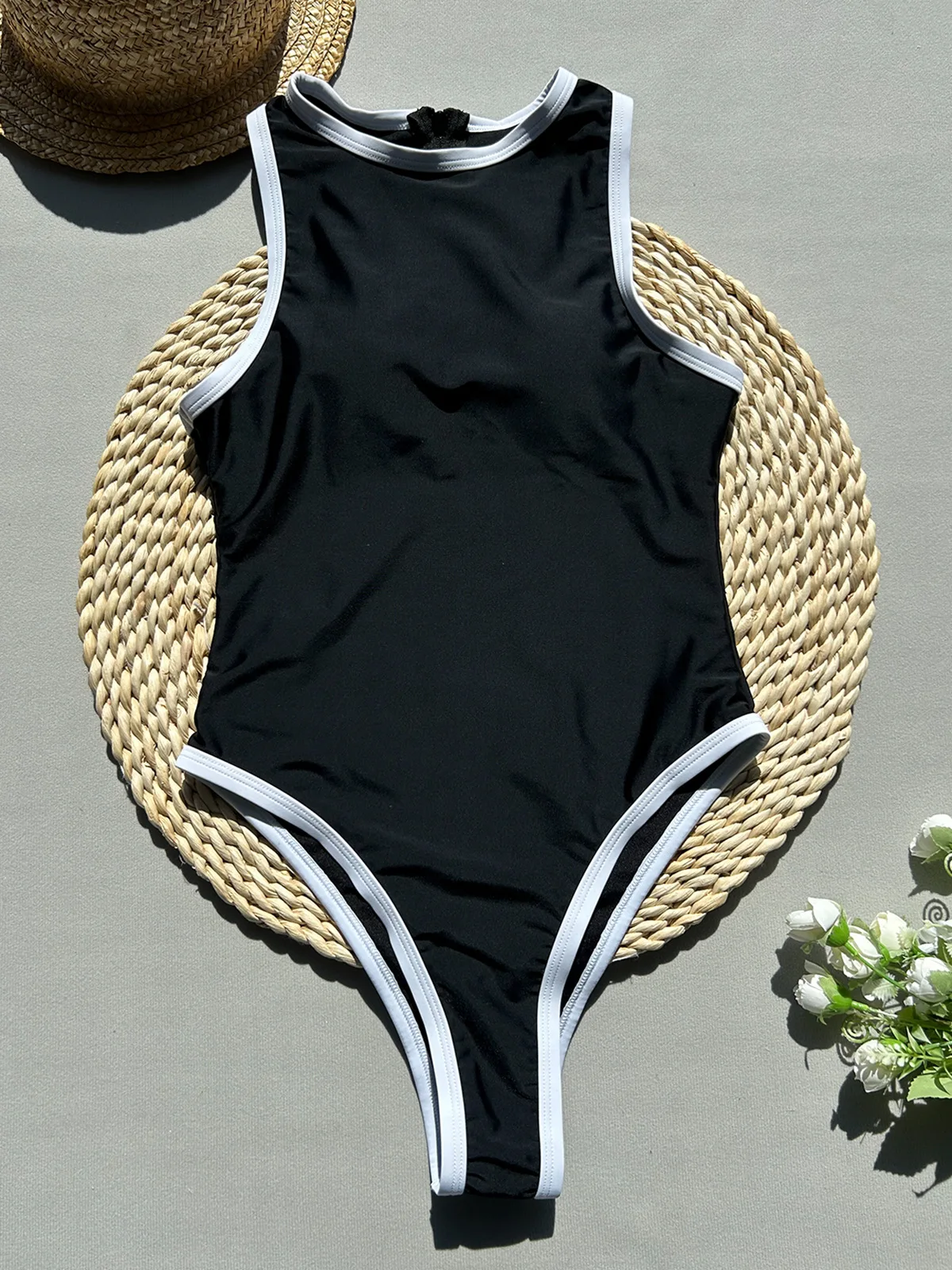 

Bikini for Women Sexy One Piece Swimsuit Round Neck Back Zipper Monokini Beach Vacation Fashion Patchwork Swimwear 2025 New