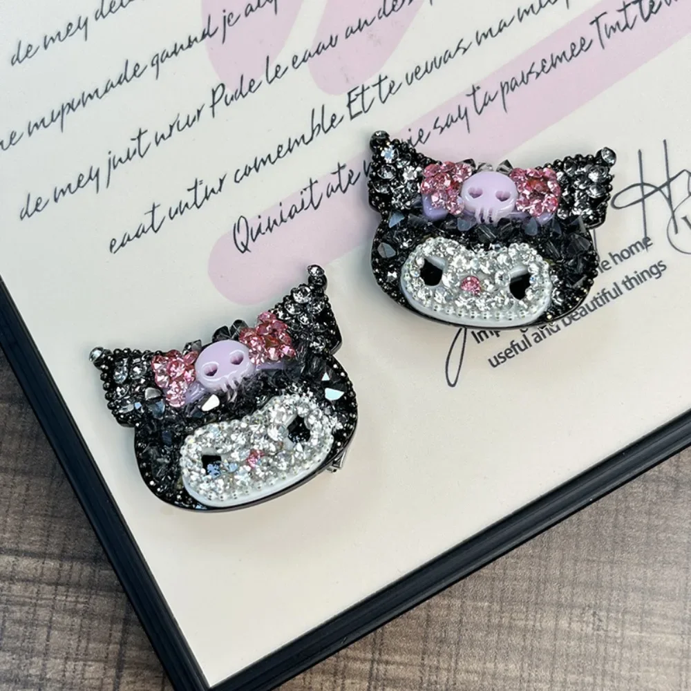 

Kawaii Cute Kuromi Cartoon Sweet Rhinestone Bow Side Clip Cute Double Ponytail Hair Accessories Children's Accessories Girl Gift