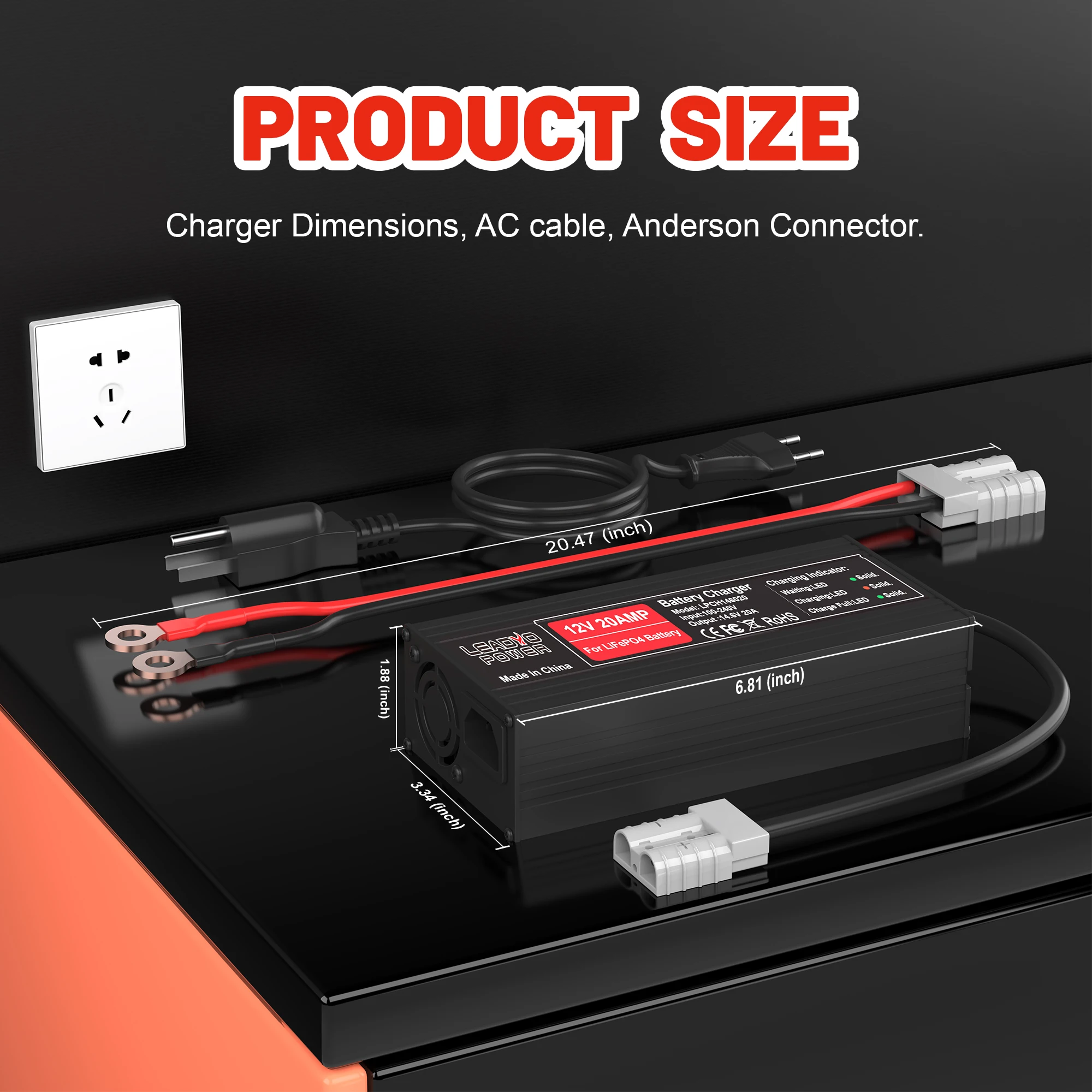 Nabíječka 14,6 V 20 A, 12 V LiFePO4 baterie, hliníkové pouzdro, pro 12 V lithium-železo-fosfátové baterie, inteligentní nabíječka pro karavany a obytné vozy. - náhled 4