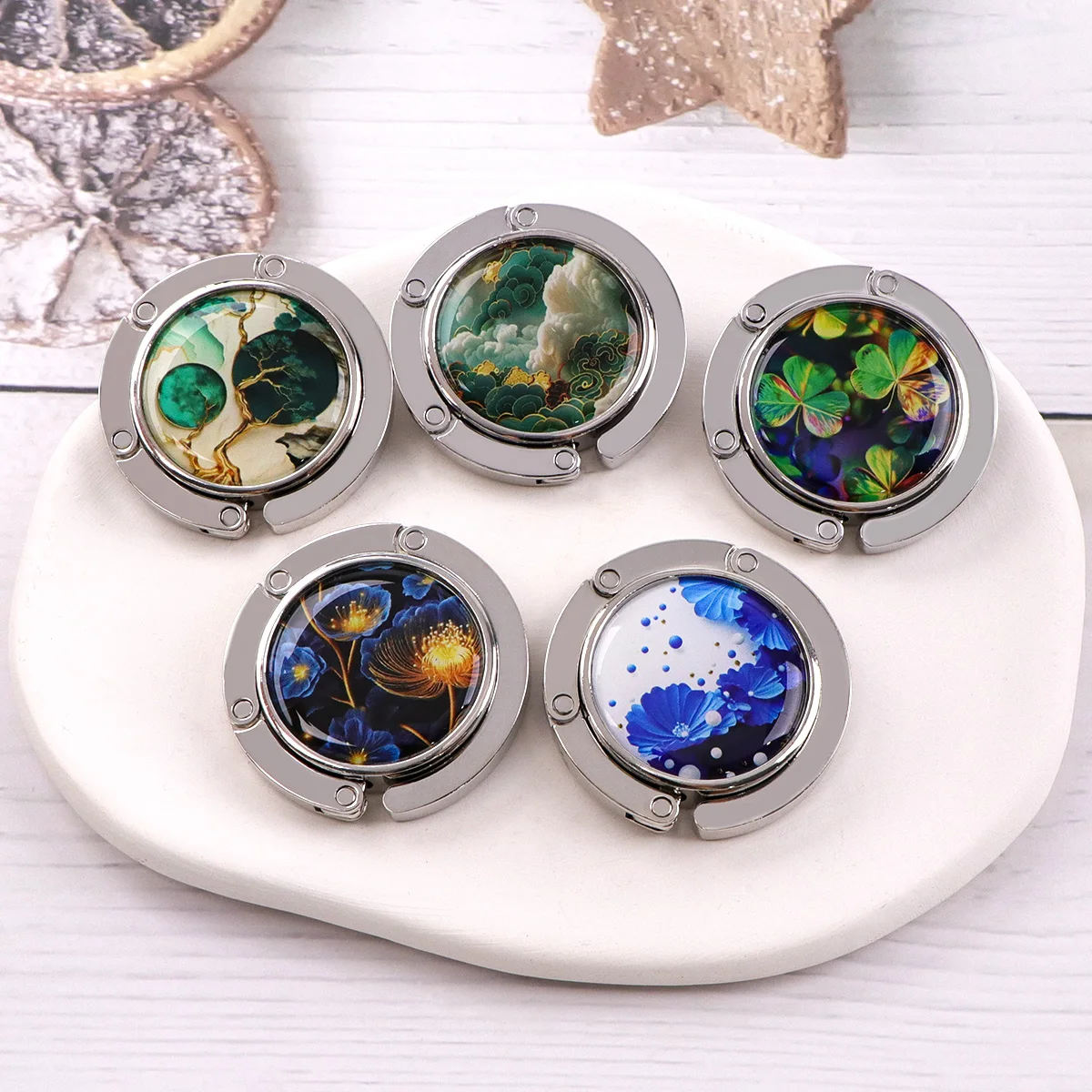 

Flowers Handbag Hooks Folding Metal Table Bag Holders Portable Purse Hangers Fashion Parts Accessories Non-Slip Hooks