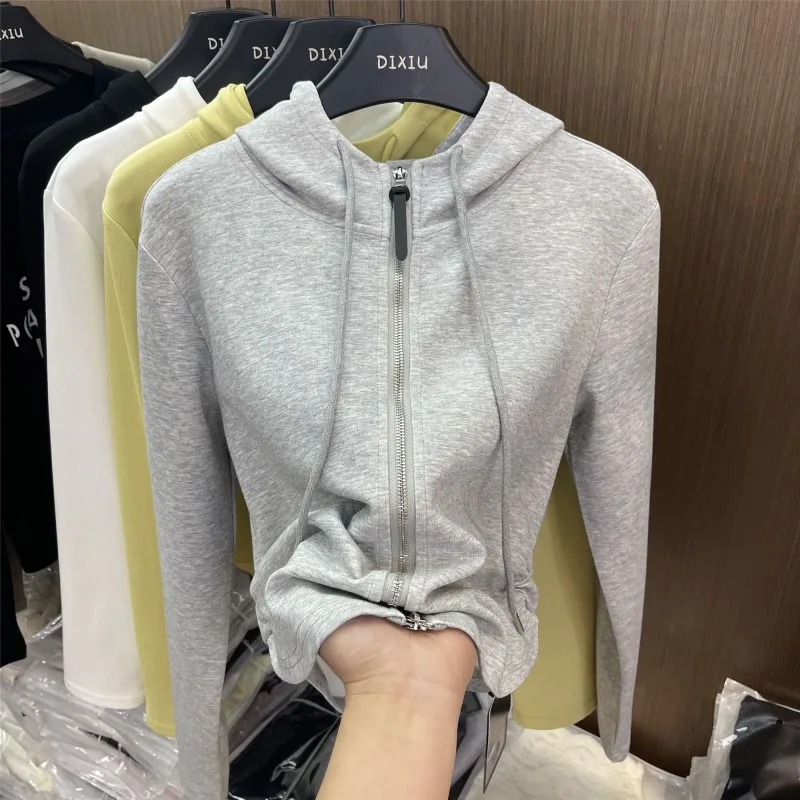 Women's Autumn Spring Top Coat Sweatshirt Hoodie Zipper Short Simple Comfortable Casual Design Fashion Niche Versatile Skinny