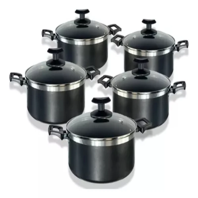 

5 Large Casserole Non-stick Glass Lid Color Black Baking Cookware and Fryers