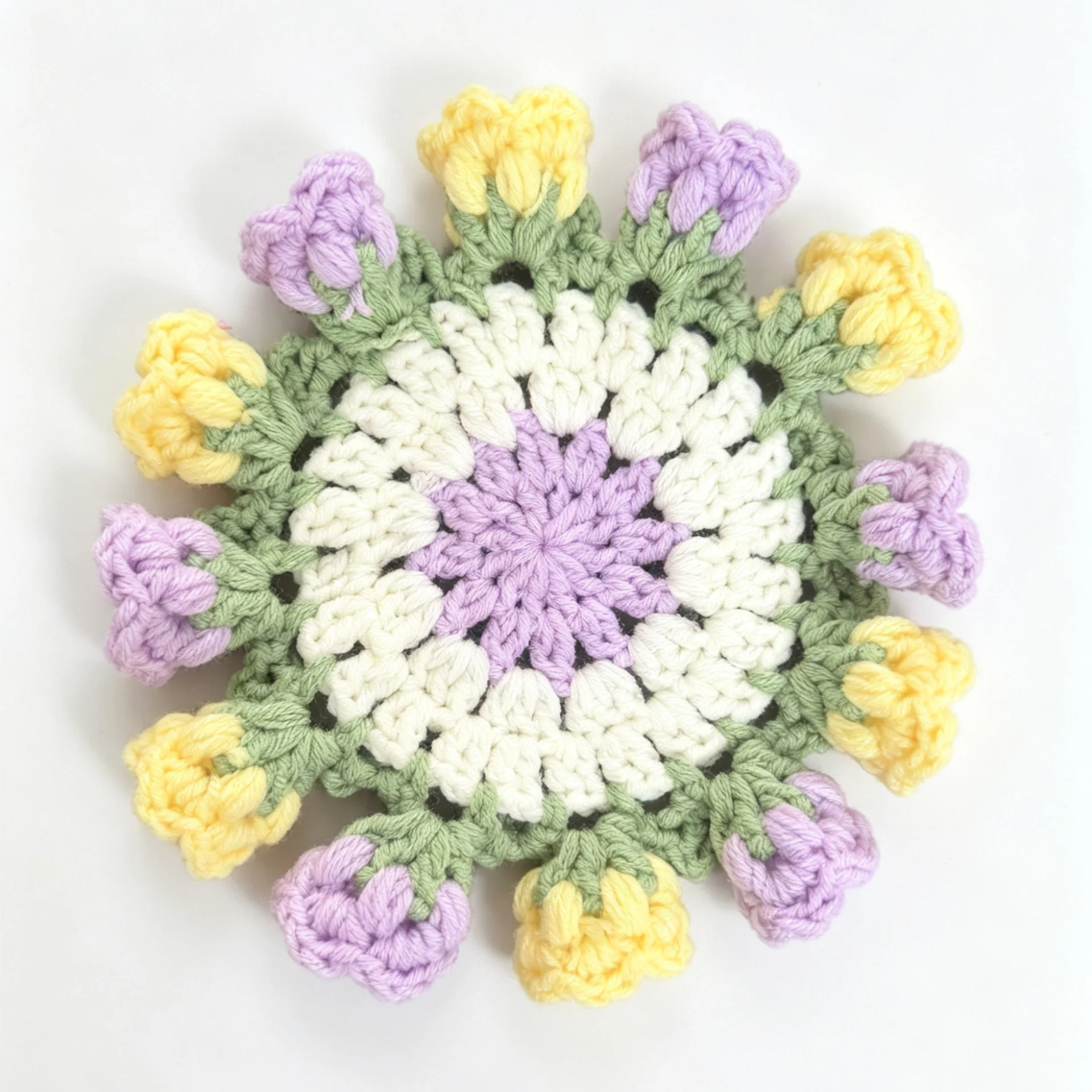 Fertige gewebte Glockenblumen-Tassenuntersetzer, hübsche gestrickte Rosenblumen-Kaffeetassenuntersetzer, gehäkelte Untersetzer mit Pflanzenmotiv – Detail 4