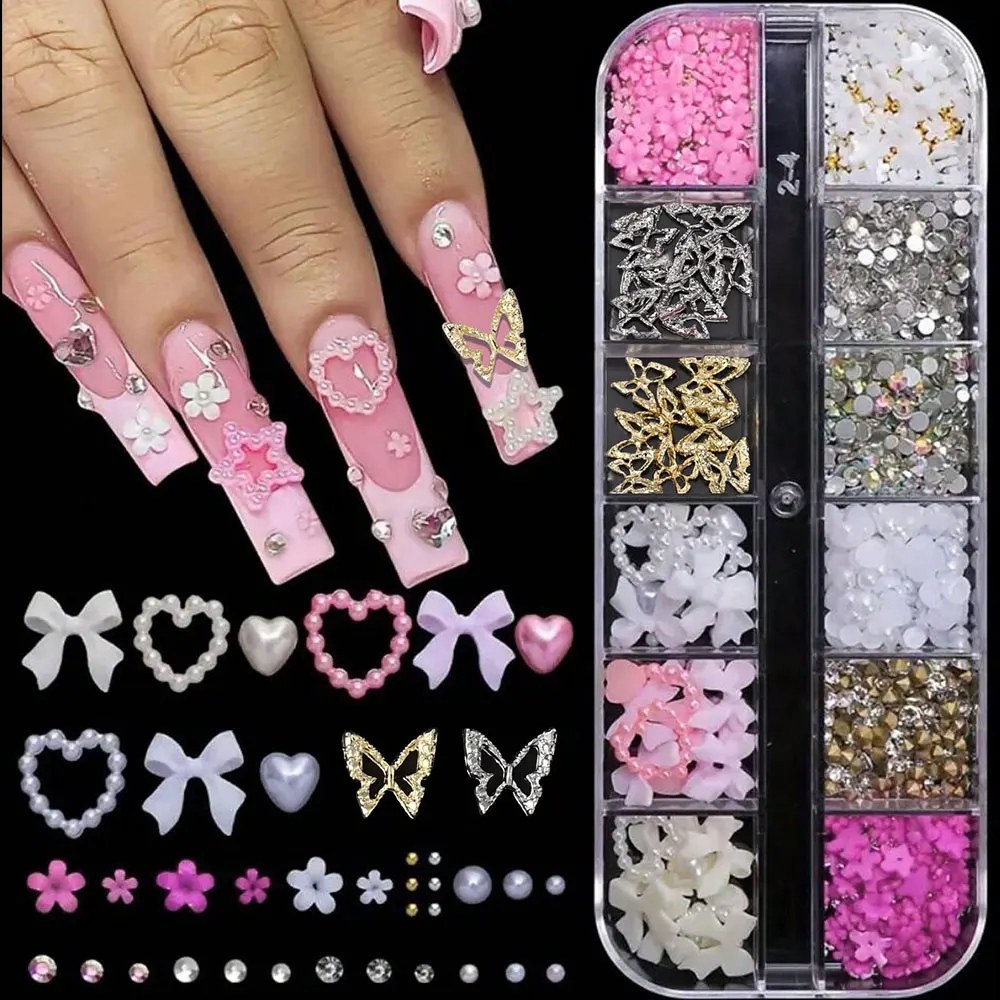 12Grid 3D Halloween Punk Retro Legierung Kreuz Nagel Charms Y2k Gothic Metall Pistole Schwarz Silber Schädel, Kreuz Nail art DIY Cool Nagel Teil