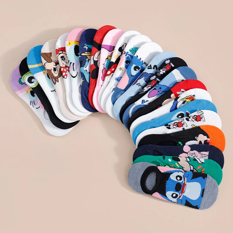 10/20/30 podwójna wiosna/lato moda unisex Disney śliczne Anime Cartoon Stitch Mickey Mouse wszechstronne Casual płytkie skarpetki statku