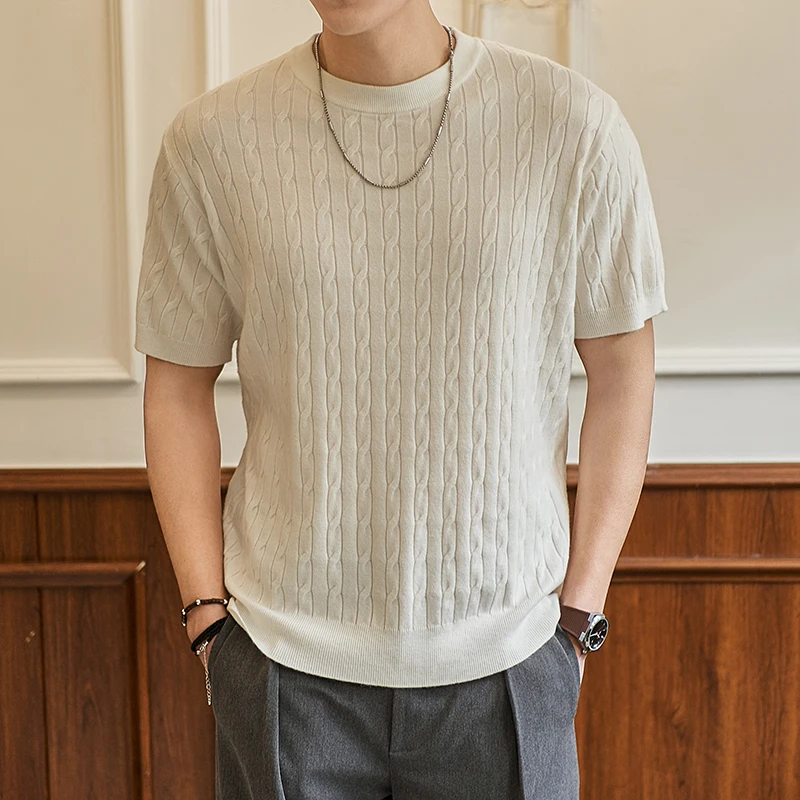 

Summer Italian Style Old Money Style Hemp Pattern Round Neck Short Sleeve Knitwear Loose Temperament Casual Commuting Top
