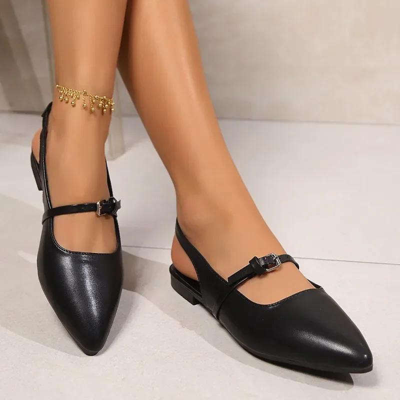 

Летняя новая корейская версия женских сандалий, черные заостренные сандалии с пустыми французскими простыми повседневными сандалиями, 42 ярда