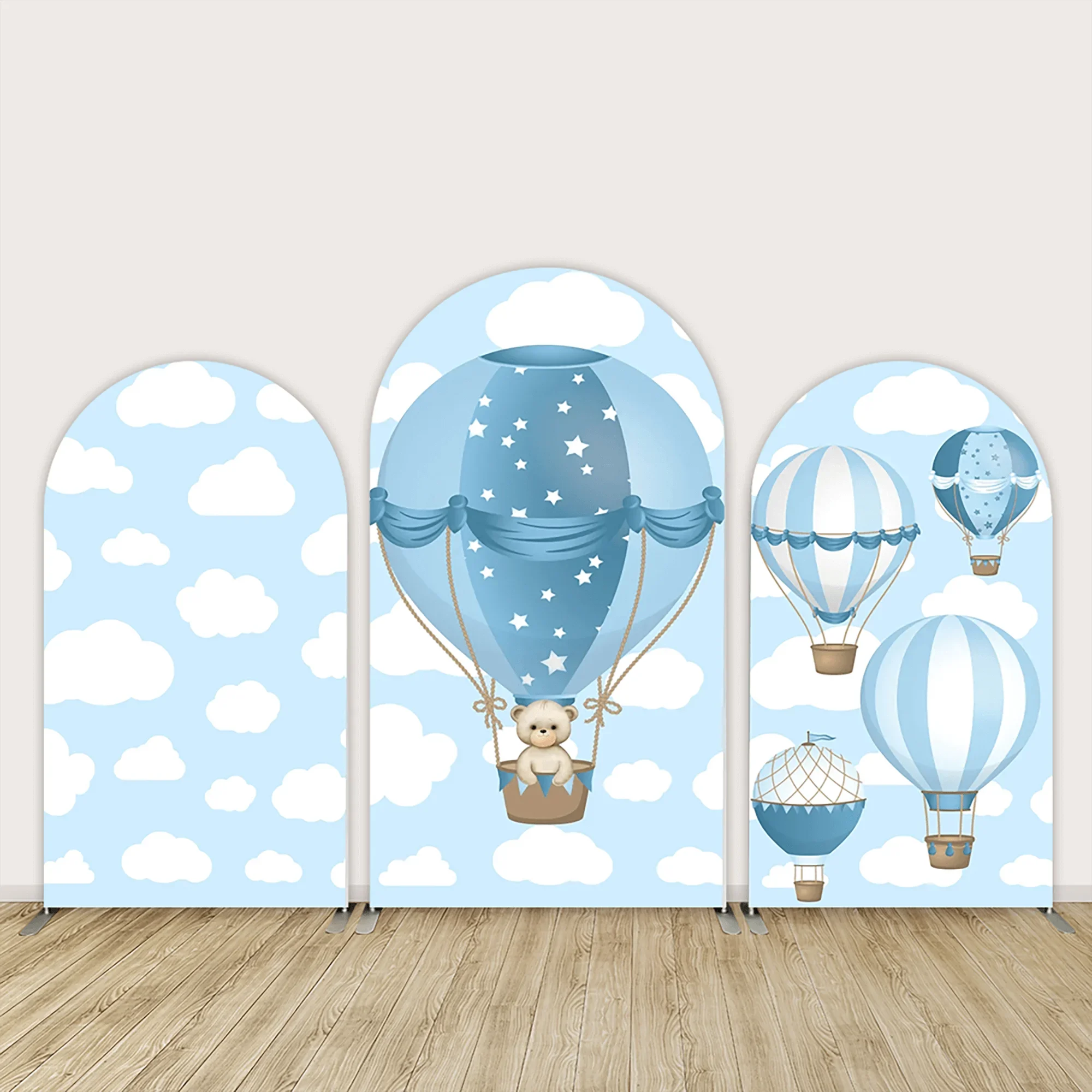 

Mehofond Hot Air Balloon Baby Shower Arched Cover Backdrop Blue Clouds Newborn 1st Birthday Arch Wall Double-sided Background