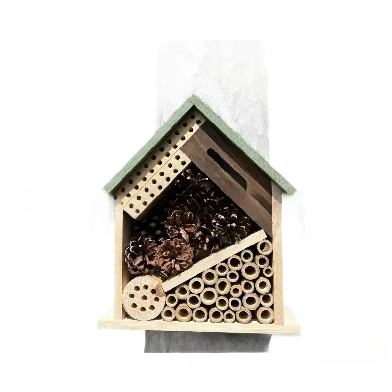 Solid Wood Hanging Insect Nest for Butterflies and Bees Home Outdoor Decoration Small Wooden Feeding House