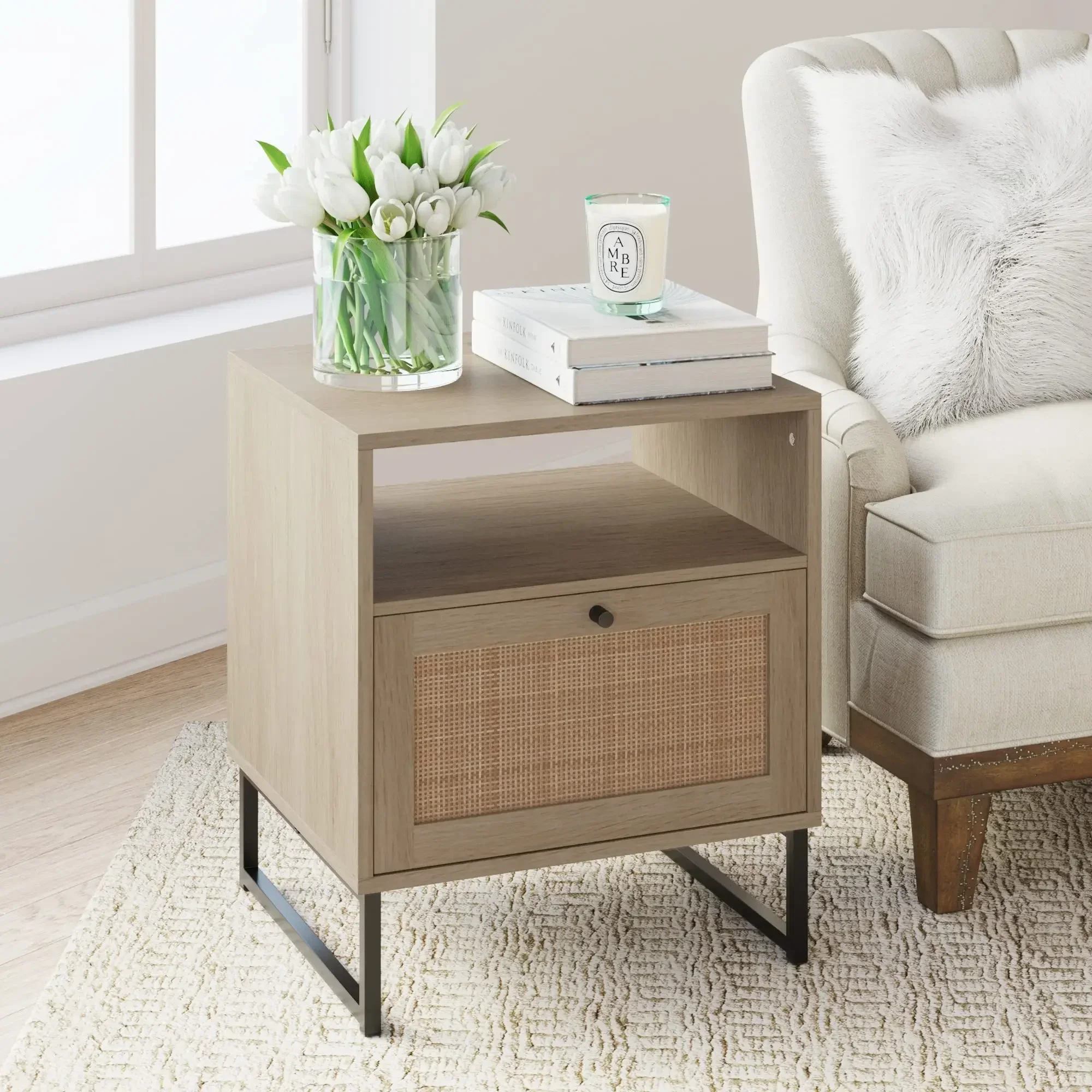 

# Living Room End Table Wood With Storage Nightstand With Drawers Chest Bedside Cabinet #