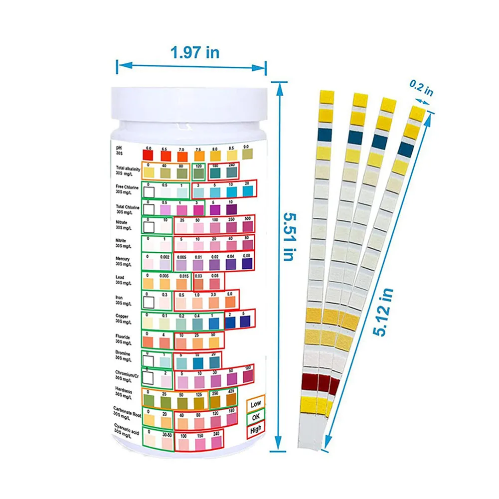 

WSKEJI 16 In 1 Drinking Water Test Kit Water Test Strips for Hardness PH Fluoride Lead Nitrate Home Quality Test Kit 50/100pcs