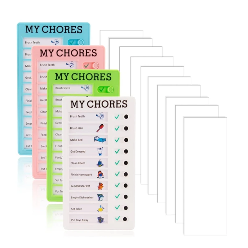 4 Pieces My Chores Check List Board Portable Chore Chart With 10 Detachable Cardstock For Kids Home