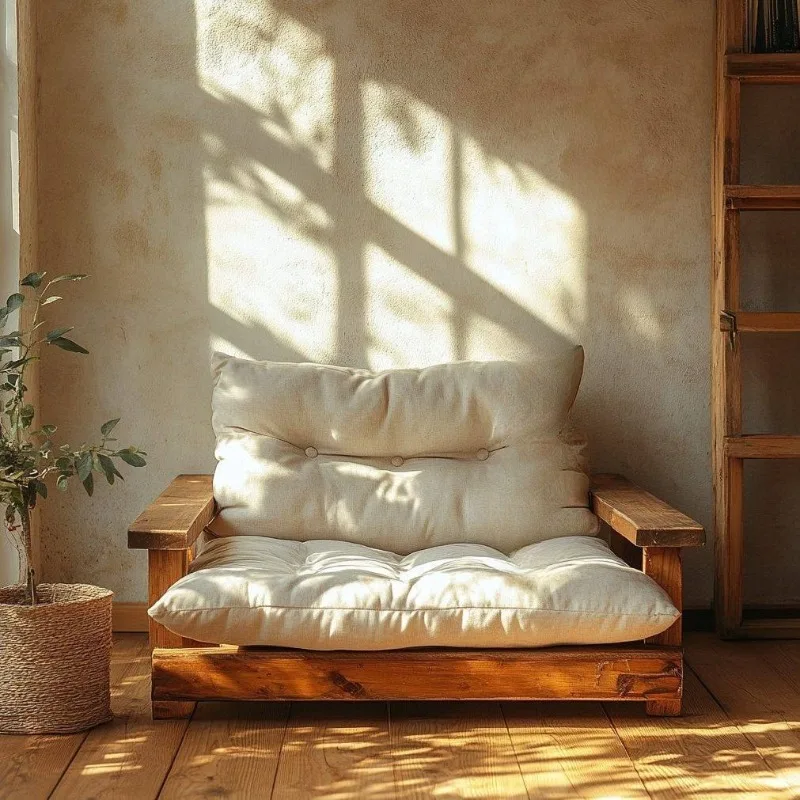 Solid wood sofa cloud fabric modern simple size Japanese-style bed and breakfast living room log cream wind