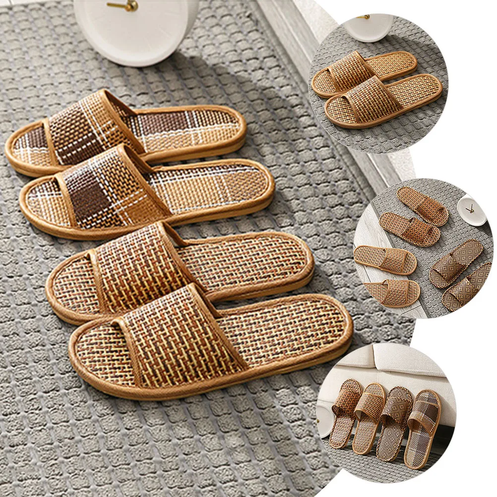 

Wicker Woven Sandals Indoor Slippers Summer Comfortable House Shoes Women 37 38 Beige Color PVC Sole Lightweight