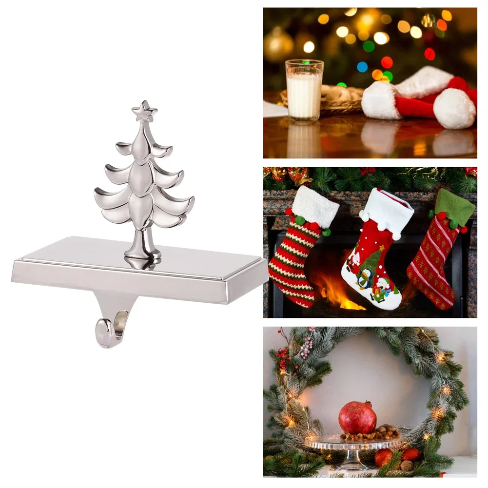 ~1pc 1Christmas 1Stocking 1Holders Stainless Steel Non-slip Hook Home Fireplace Christmas Decoration Stocking Hooks