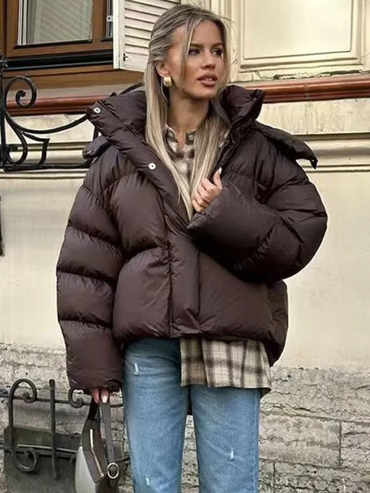 HH hiver femmes épais à capuche à manches longues coton rembourré veste col montant femme élégant bouton fermeture éclair Streetwear solide veste