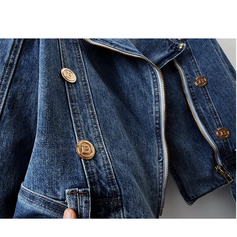 2024 Spring Autumn New High Waist Zipper Long Sleeve Denim Coat Women\'s Casual Short Loose Jean Top Motorcycle Jackets Female