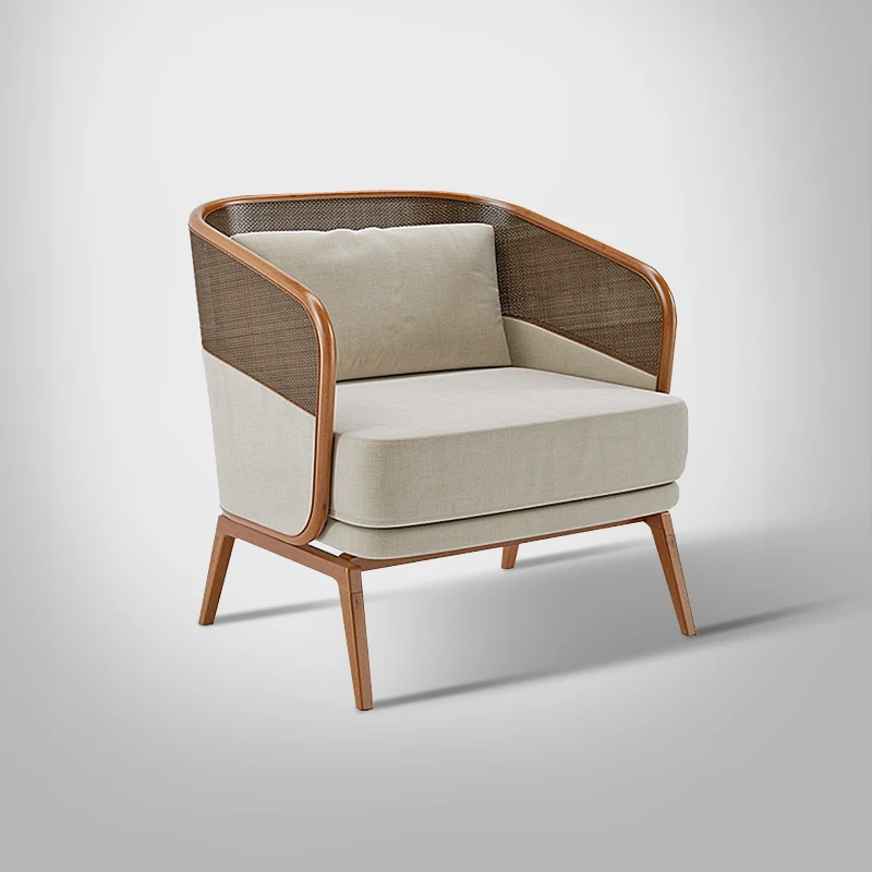 High Quality Solid Wood Furniture Rattan Woven Single Leisure Sofa Chair
