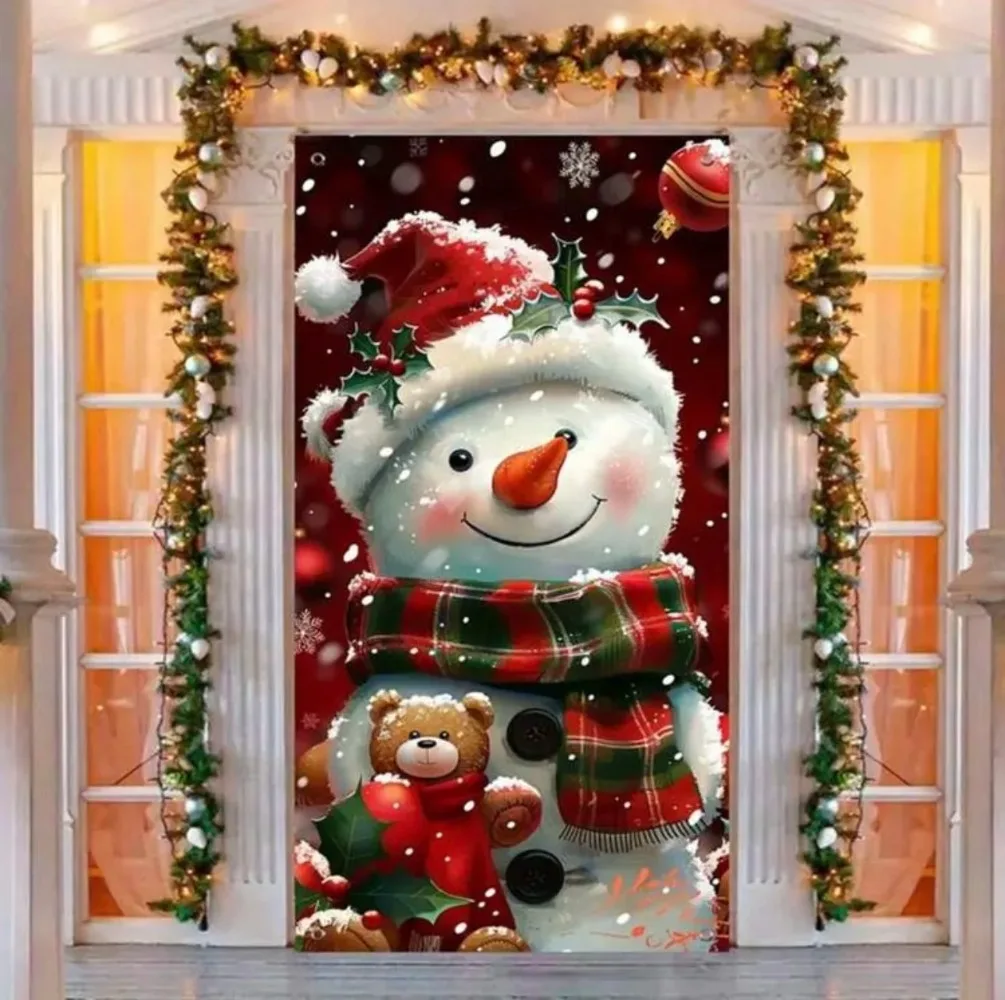 

Christmas Door Cover Backdrop 90*180cm Santa Claus Christmas Party Home Indoor Outdoor Door Frame Porch Decoration Banner