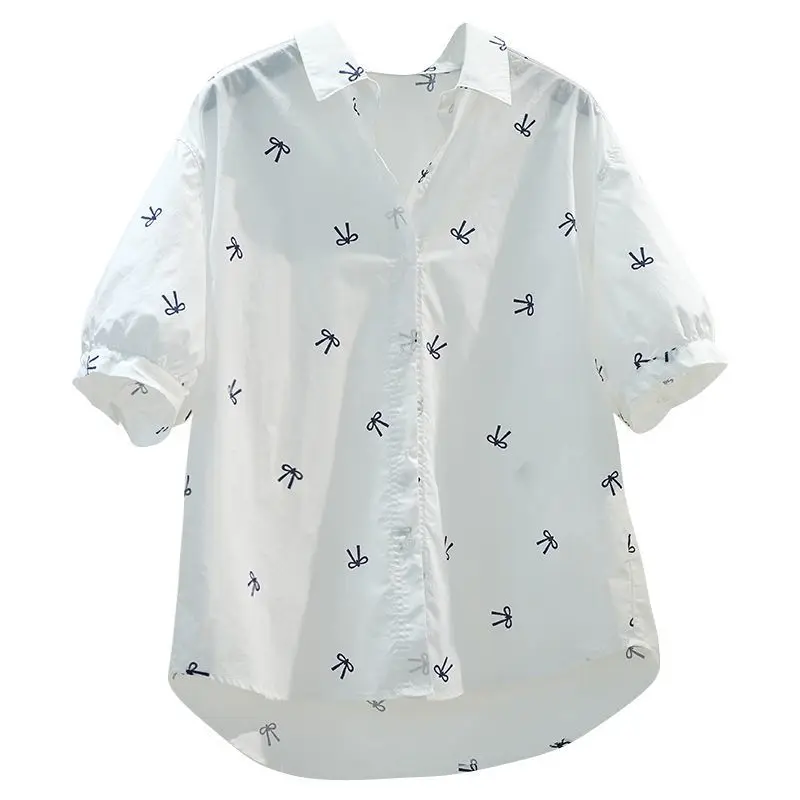 Women's Shirt Short Sleeve Thin Loose Printing Buttons Office Lady Simplicity Comfortable Refreshing All-match Casual Generous