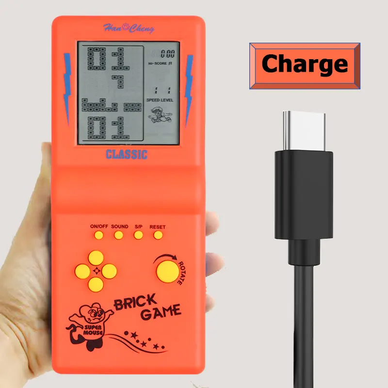Consola de juegos de bolsillo portátil recargable, reproductor de juegos portátil Retro con carga tipo C con interruptor para máquina Tetris, juguetes rompecabezas