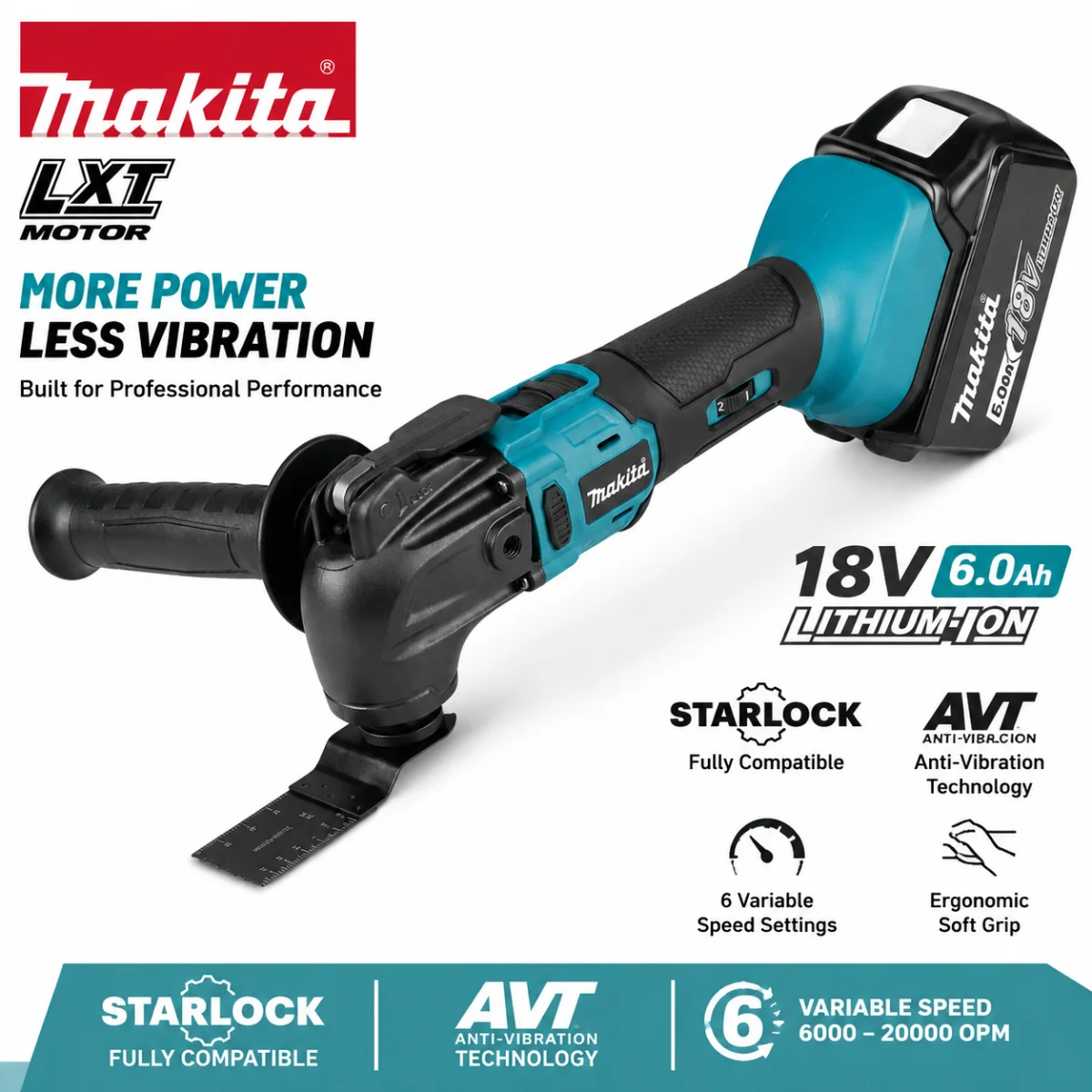 Makita 18V Lithium‑Ion Battery Brushless Oscillating MultiTool Quick‑Release Multi‑Functional Electric Renovator Trimmer Scraper