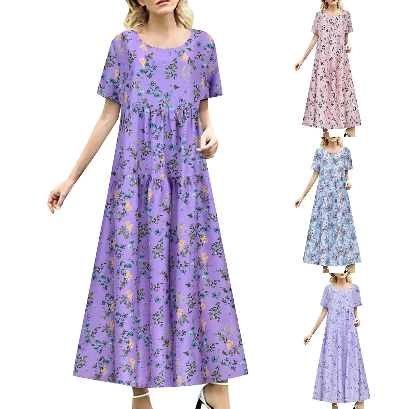 

Women's Bohemian Floral Casual Dress Cotton Flowy Dress Bodycon Loose