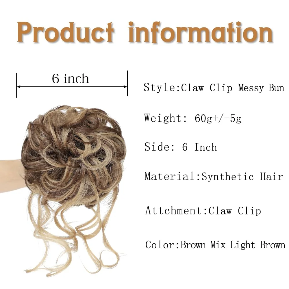 Synthetic Messy Bun Hair Piece Claw Clip Tousled Updo Hair Buns Hairpiece Extensions Curly Faux Bun Hair Pieces for Women