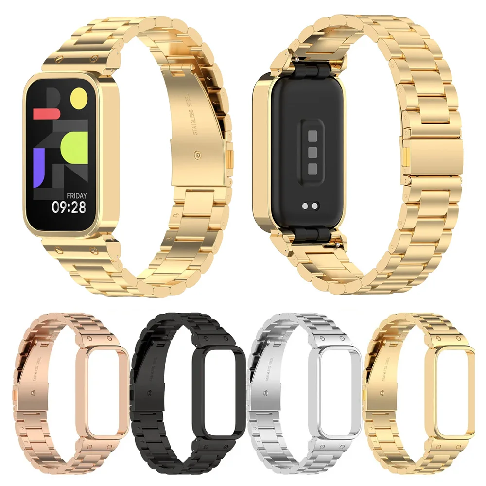 

Metal Strap Bumper Cover For Xiaomi Band 9 Active Redmi Band 3 Smart Watch Stainless Steel Loop Sport Straps