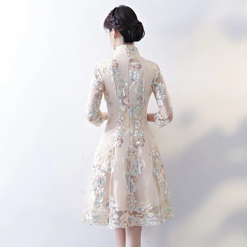 Vintage Chinese Style Wedding Dress Retro Toast Clothing Mini Gown Marriage Cheongsam Qipao Party Evening Dress Vestidos Clothes