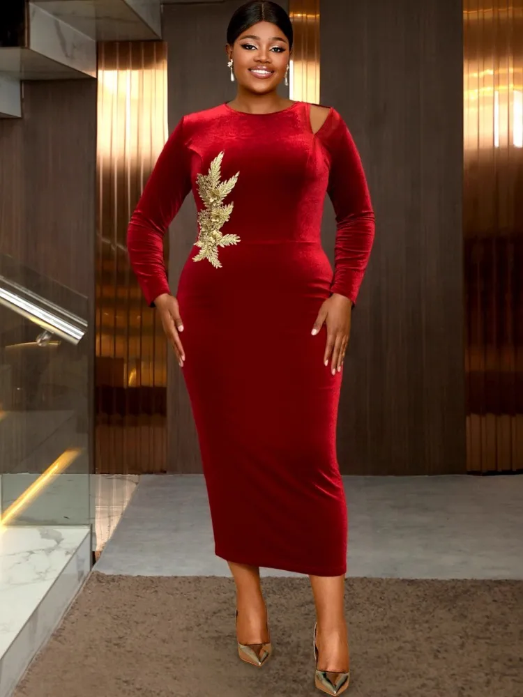 L-4XL Plus Size Kleding Jurken Vrouwen Geborduurde Fluwelen Gewaden Lange Mouw Street Style Casual 3XL Big Size Maxi Jurk Oversized