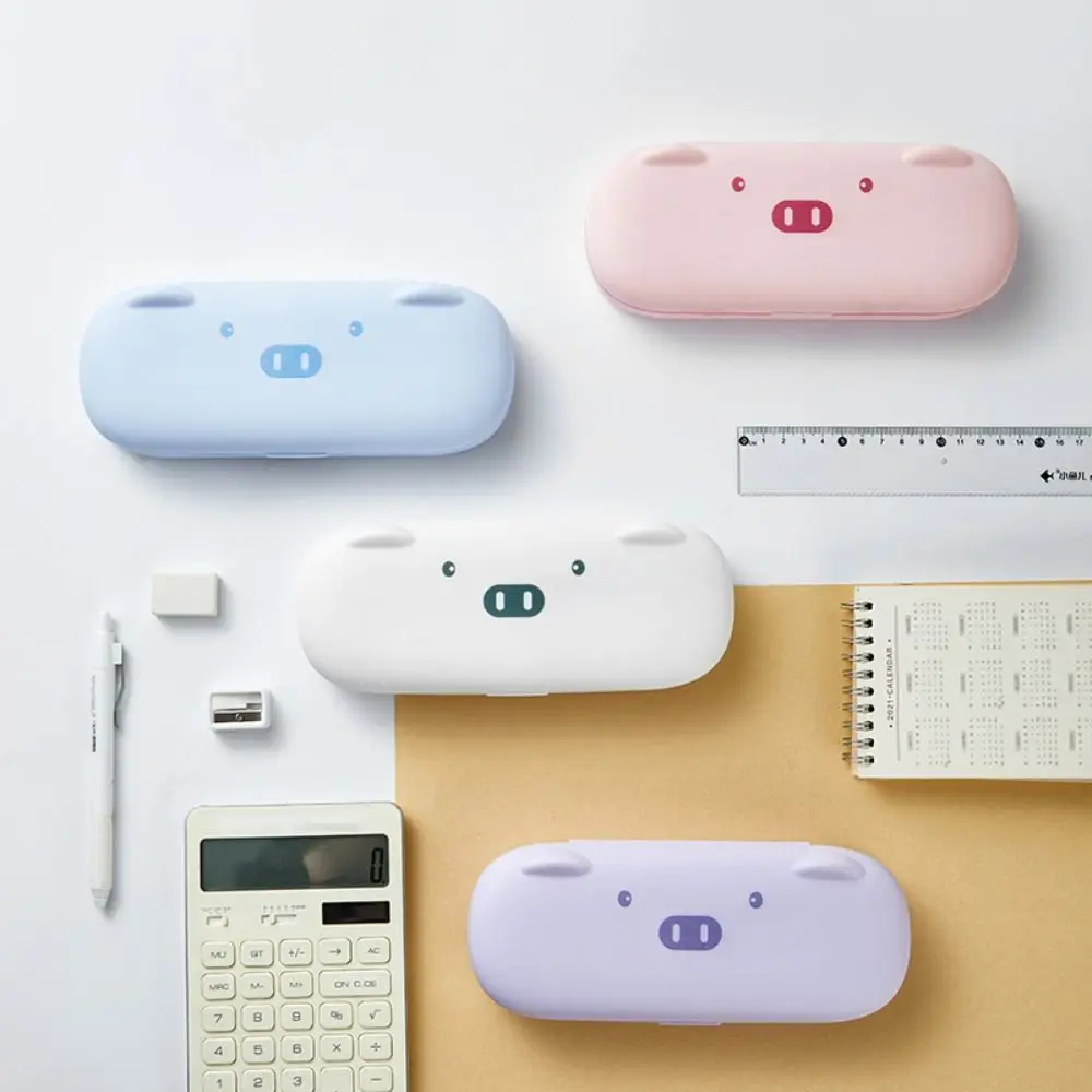 Cartoon Doppel-deck Piggy Bleistift Fall Große Kapazität Wasserdichte Desktop Storage Box Staubdicht PP Schreibwaren Fall Büro