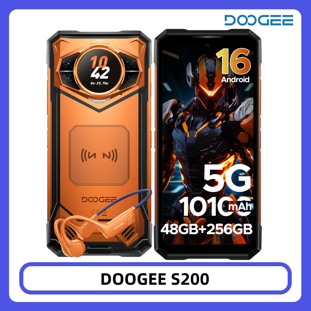 DOOGEE S200 Robustes Smartphone 48GB RAM + 256GB ROM 6,72 Zoll 120Hz Display Dimensity 7050 100MP Kamera 10100mAh NFC Android 16 Smartphone