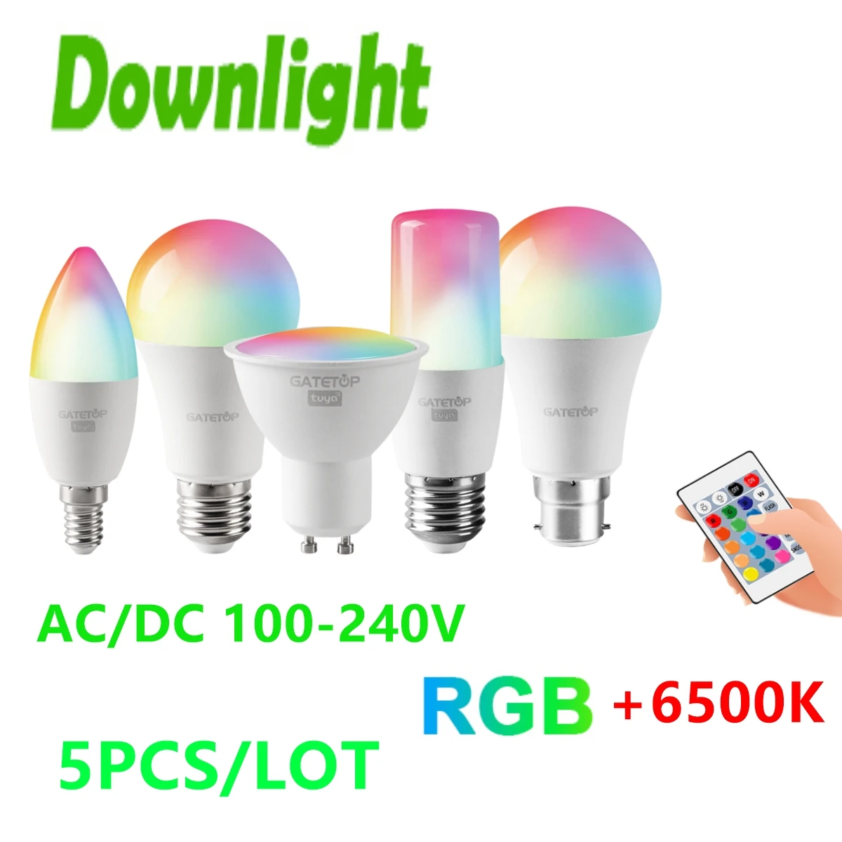 

5PCS LED infrared remote control RGB white light smart bulb E27 GU10 E14 B22 AC100-240V suitable for house party party lighting