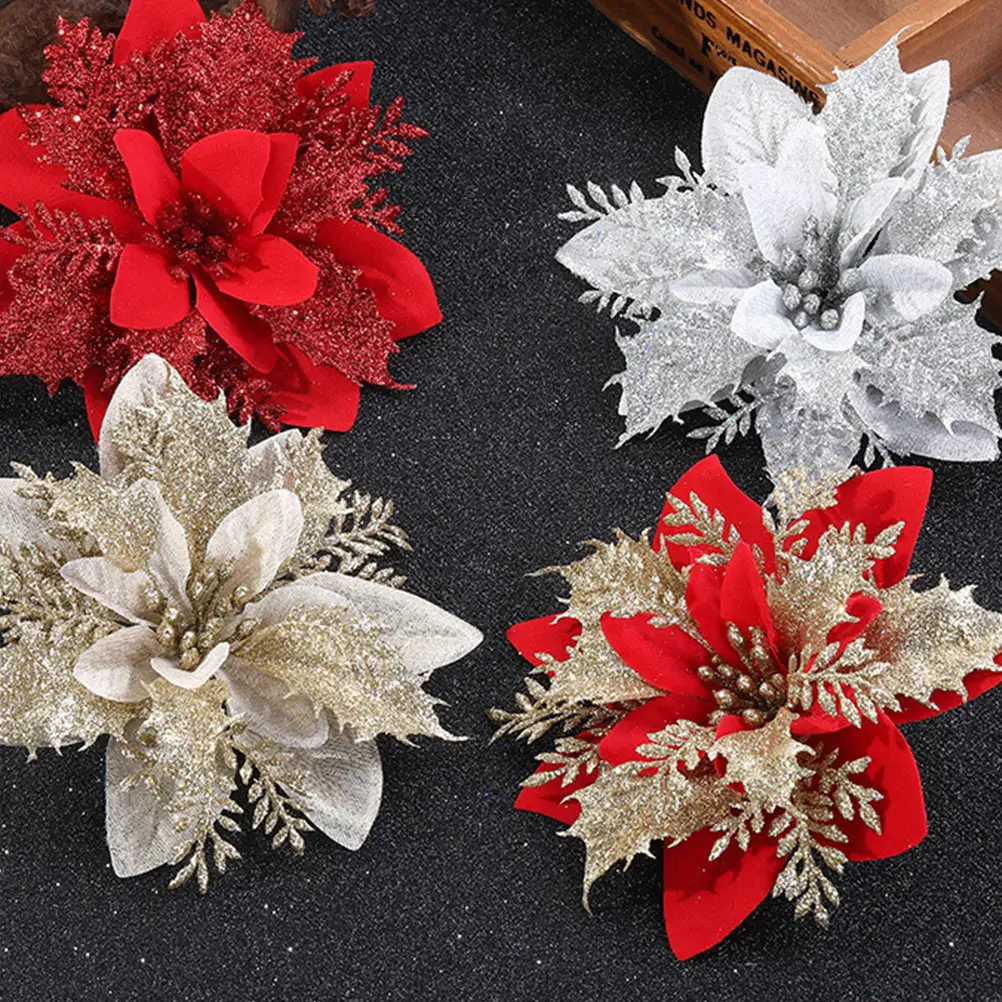 

15pcs Christmas Flower Simulation Lifelike Blue Wreath Tree Flower Decorations Household DIY Gift Adorn For Family Friends
