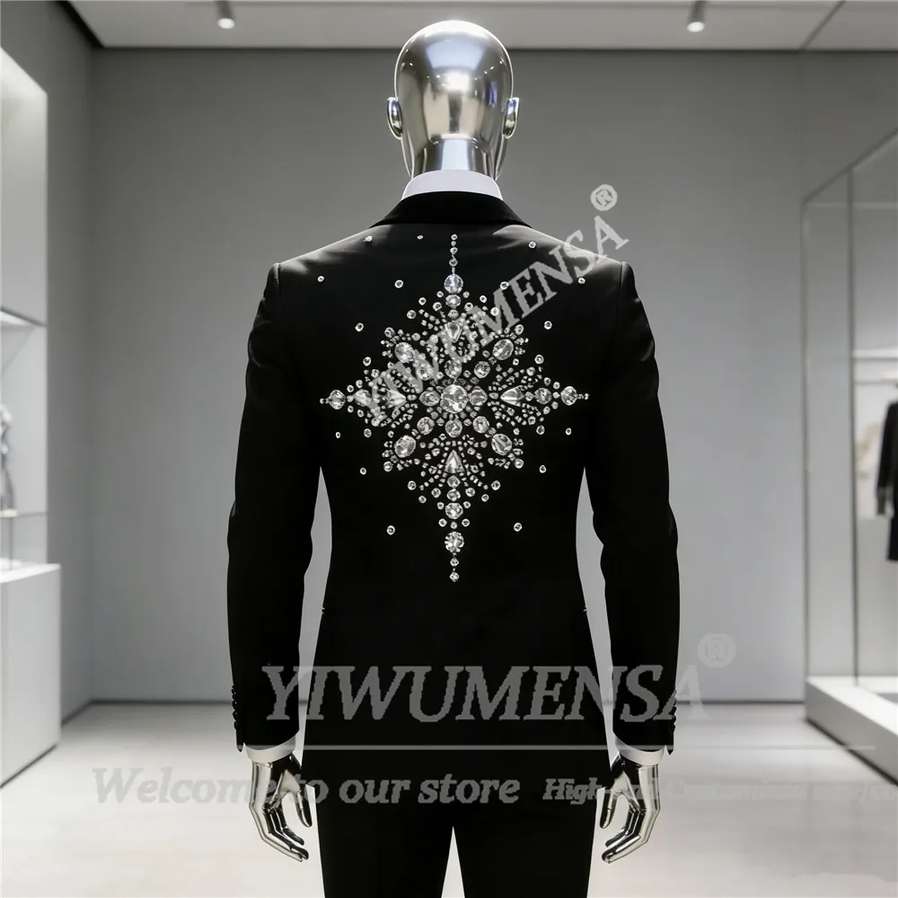 Exclusive Beaded Suit Attire For Wedding Single Breasted Jacket Pants 2 Piece Set Groom Tuxedos Outfits Slim Fit Prom Blazers