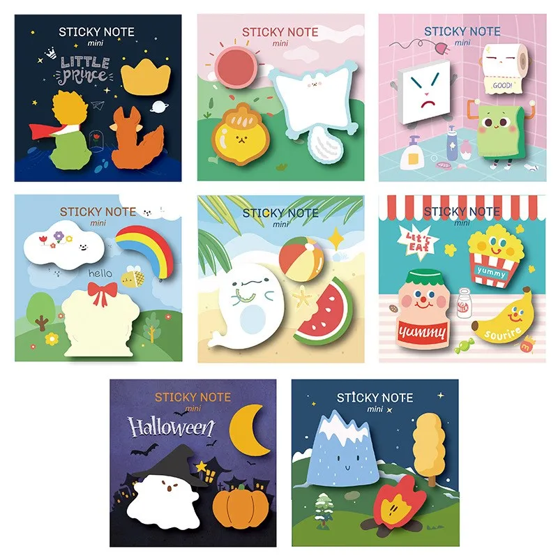 30 Pcs Kawaii Hallowmas Sticky Notes Cute Stationary Cartoon Series Self-Stick Note Pads Fun Office Supplies Sticky Note Set