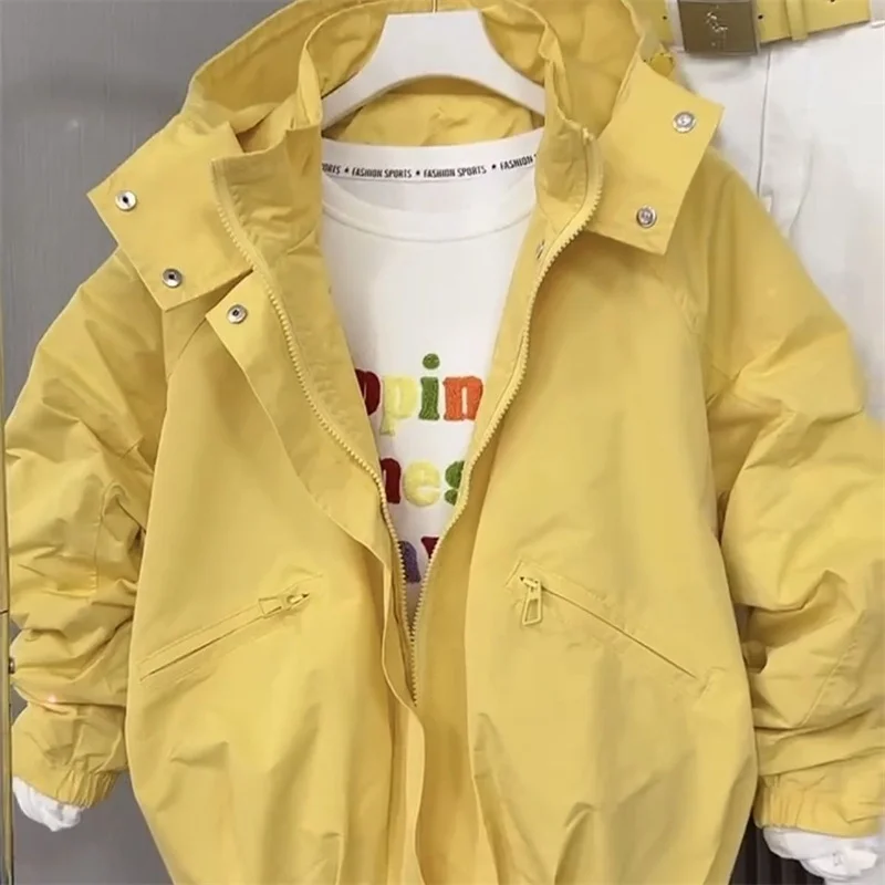 

Spring Autumn Ladies Hooded Lined Jacket Korean Women Long Sleeves Zipper Loose Trench Outwear Female Fashion Casual Short Coat