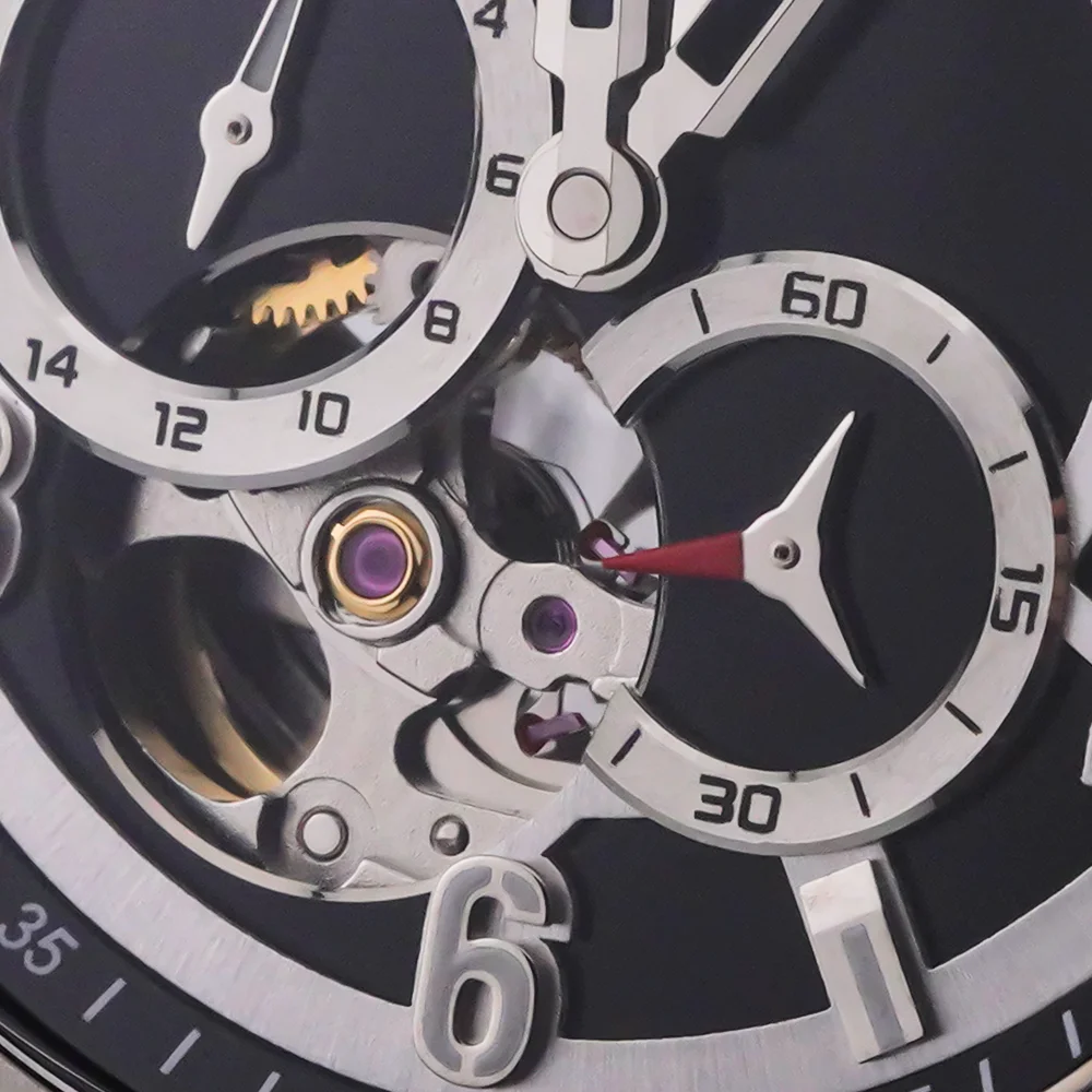 ساعة اليد الميكانيكية ENITON FKM Band 316L Steel 82S7 ساعة يد تعمل بالحركة اليابانية هيكل عظمي أوتوماتيكي ساعة مضيئة للرجال